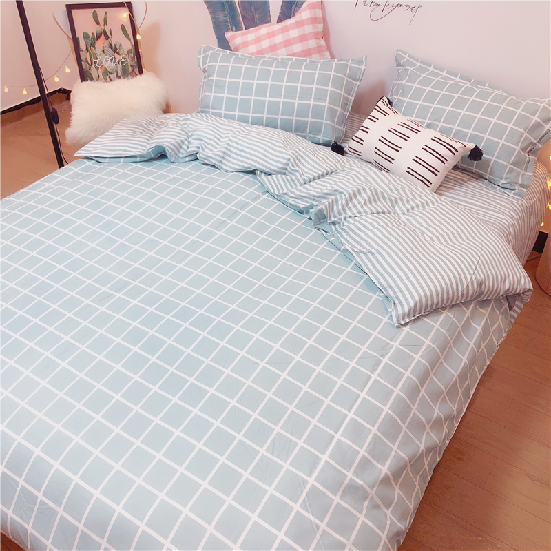 Nordic minimalist ins style striped bed four-piece small fresh student dormitory bed sheet quilt cover three-piece