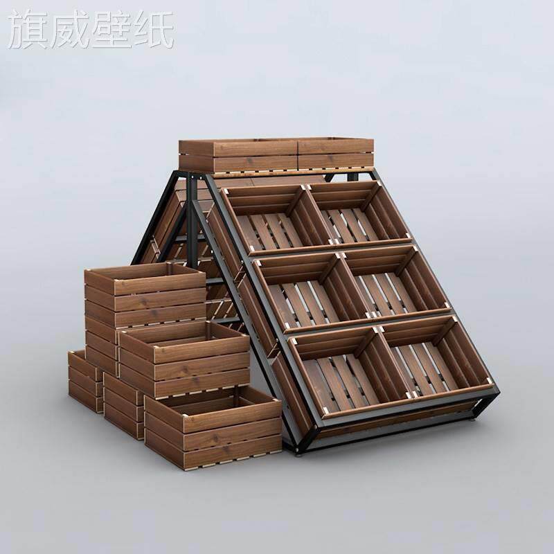 Supermarket fruit shelf display rack vegetable store steel wood fresh display rack Baiguoyuan three-tier steel shelf middle island cabinet