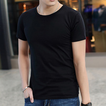 Summer mens short-sleeved T-shirt round neck solid color half sleeve Korean summer top black and white tide mens T-shirt base shirt