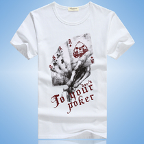 Mens short-sleeved T-shirt fashion cotton crew neck summer half-sleeve mens clothes Korean version of personality poker base shirt