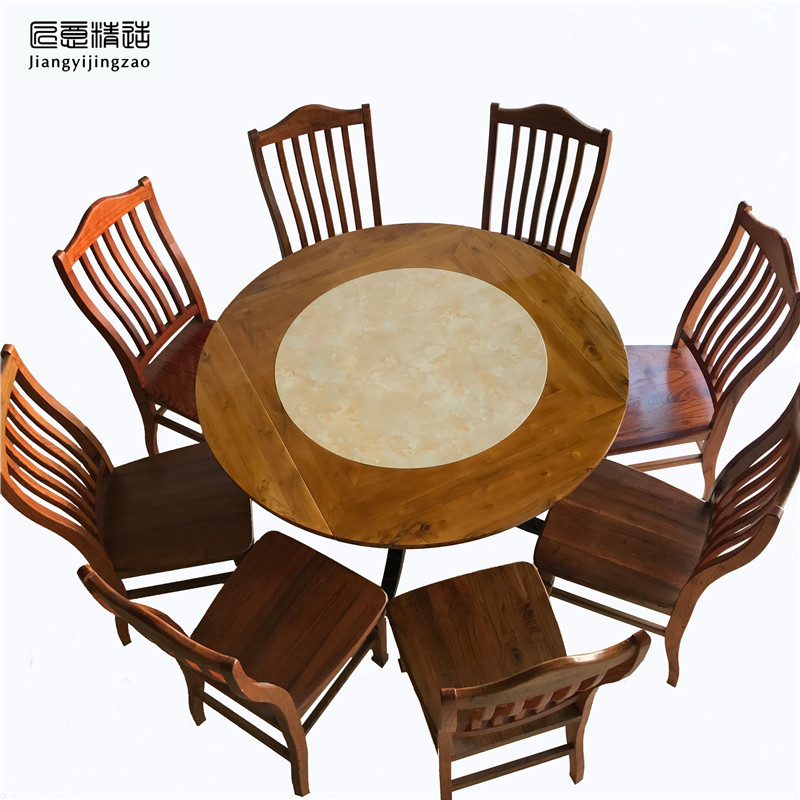 Craftsmanship refined multi-functional original solid wood with turntable induction cooker warming function can be square and round deformation metal foot dining table