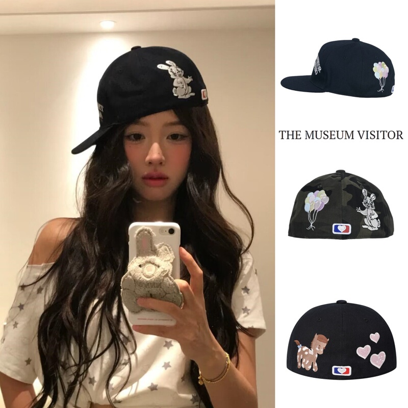 Korean Authentic Themuseumvisitor Hat with Letter Rabbit Balloon Embroidery Baseball Cap Camouflage Peaked Cap Korean Authentic Themuseumvisitor Hat with Letter Rabbit Balloon Embroidery Baseball Cap Camouflage Peaked Cap
