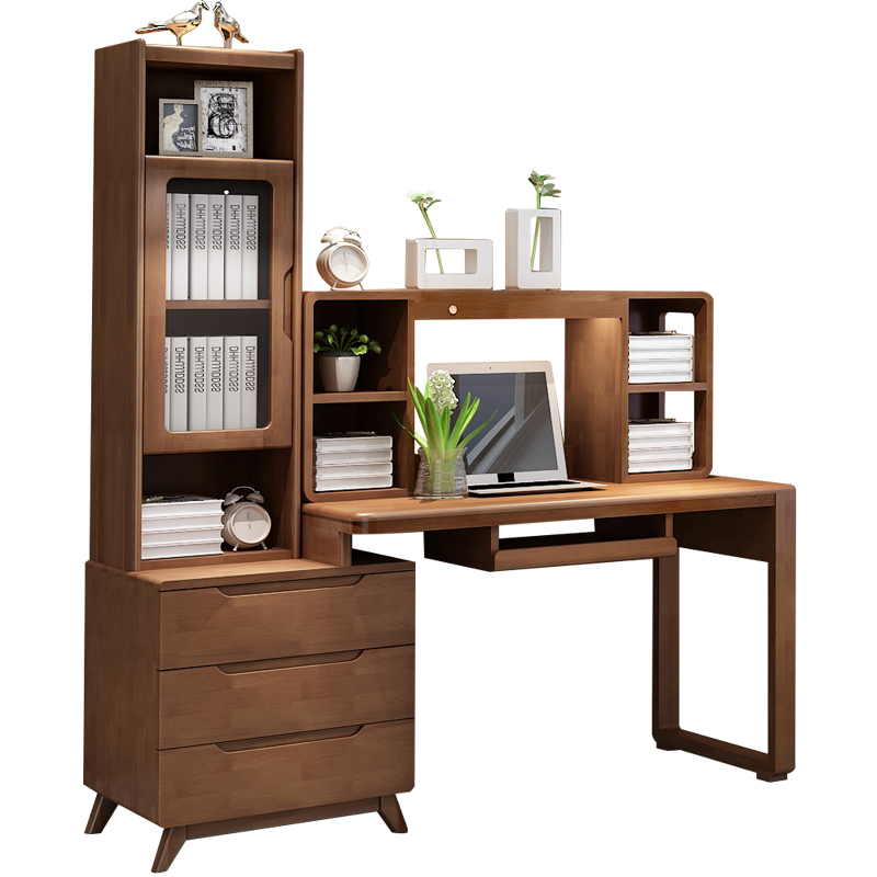 All Solid Wood Desk Bookshelf Combination Home Student Writing Solid Wood Desk Bookshelf Combination