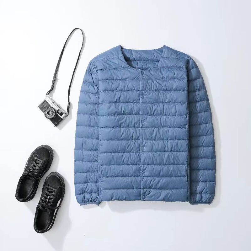 Men's Collarless Long-Sleeved Thin down Jacket with Round Neck Lining