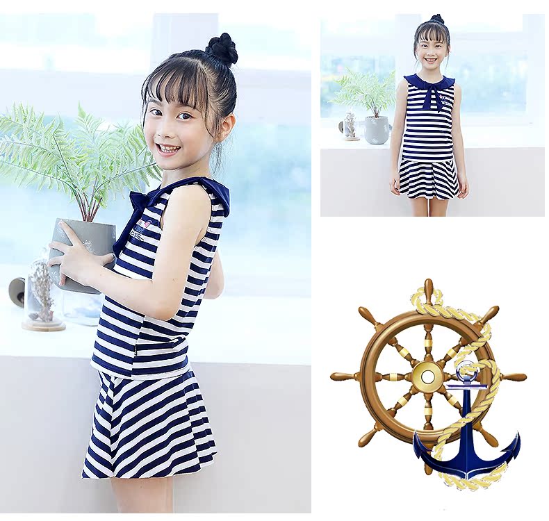 Áo tắm cho trẻ em gái Big Boy Split Xiêm Váy Sinh viên Công chúa Sọc Baby Bikini Áo tắm - Bộ đồ bơi của Kid áo bơi cho bé