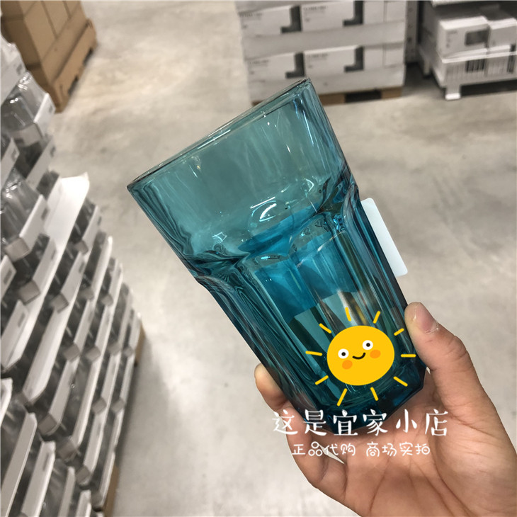 Màu mới IKEA chính hãng màu xanh nước hồ màu xanh nước dày cốc thủy tinh cảm thấy cốc nước nặng - Tách bình uống nước cho bé