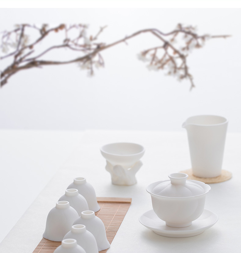 And creation of white porcelain kung fu tea set ceramic cup lid bowl suit household contracted style combination