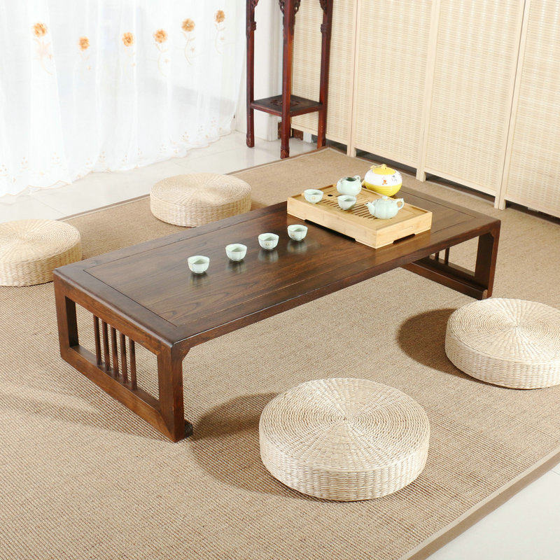 Old Elm tea table Solid wood Japanese tatami coffee table Bay window Small table New Chinese kang table Kang several floor table Low table