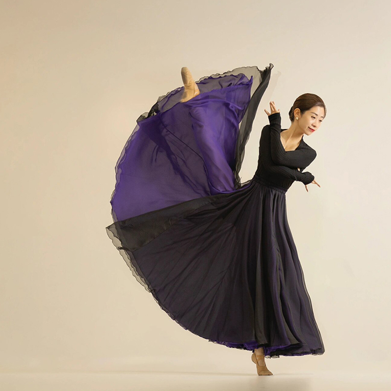 Ulanbator's Night Dance Costume 720-Degree Classical Dance Double-Layered Flowing Long Performance Practice Skirt