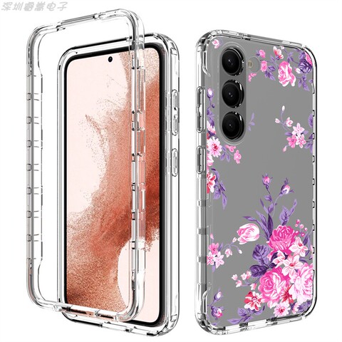 Girls Flower Illustration Tough Shockproof Transparent Clear Silicone TPU S23, S23 Plus, S23 Ultra Samsung Phone Case