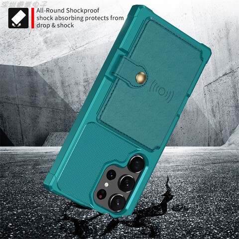 Green — Card Holder Wallets Airbag 4 Corner Shock Absorbing Tough Shockproof S23, S23 Plus, S23 Ultra Samsung Phone Case