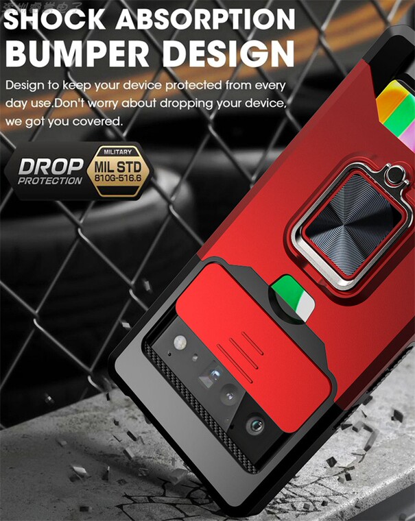 Sliding Lens Tough Shockproof Kickstand Function Airbag 4 Corner Shock Absorbing 8, 8 Pro Google Pixel Phone Case