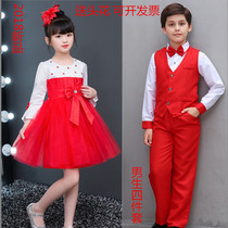 New big red boys and girls costumes long sleeve kindergarten primary school childrens poetry recitation chorus performance