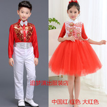 Childrens poetry recitation men and womens chorus dance skirt red Grateful Heart sign language performance costume long sleeve red
