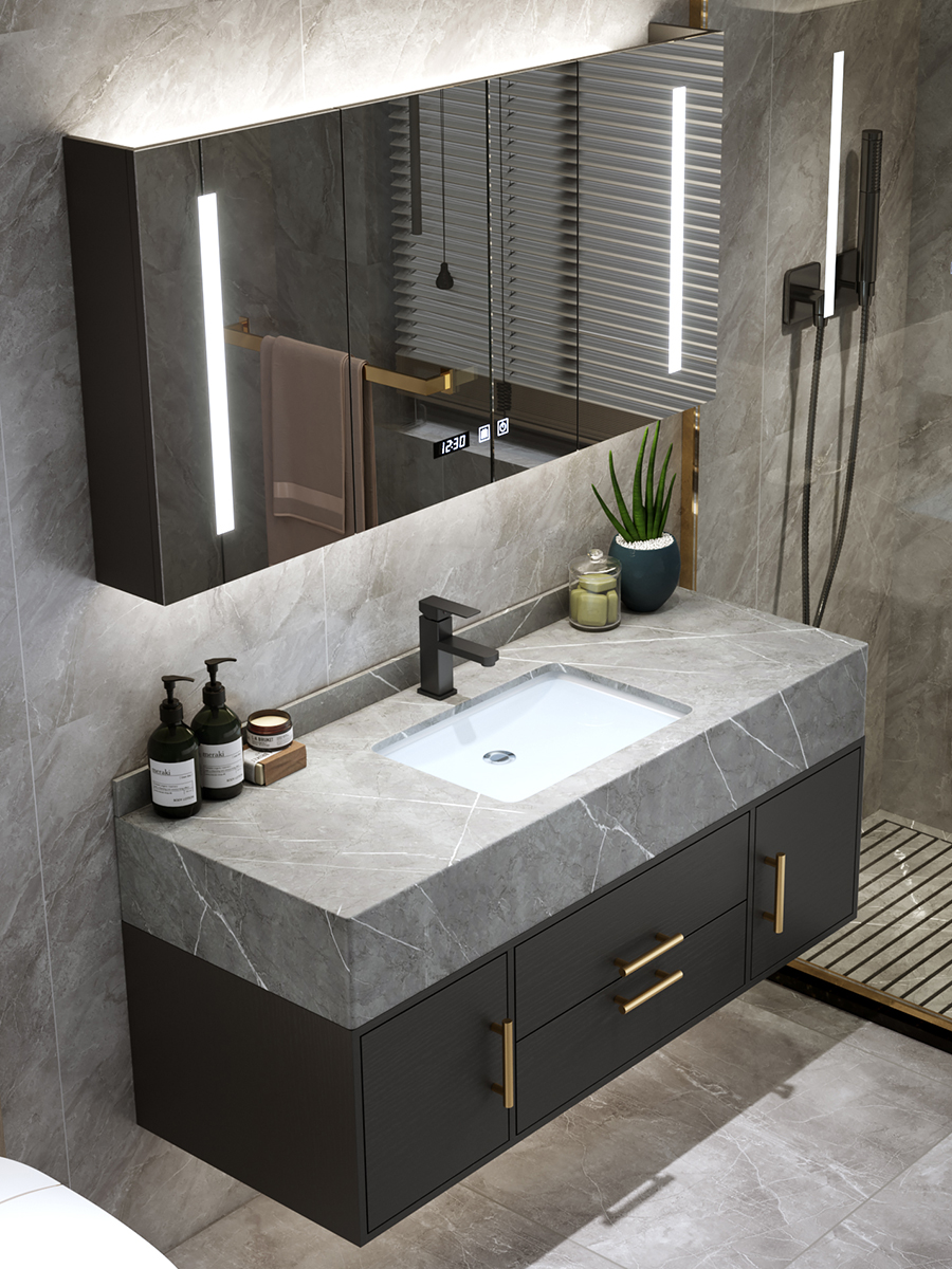 Modern simple light luxury rock plate one-piece bathroom cabinet combination set Wash hands wash face pool Powder room wash basin