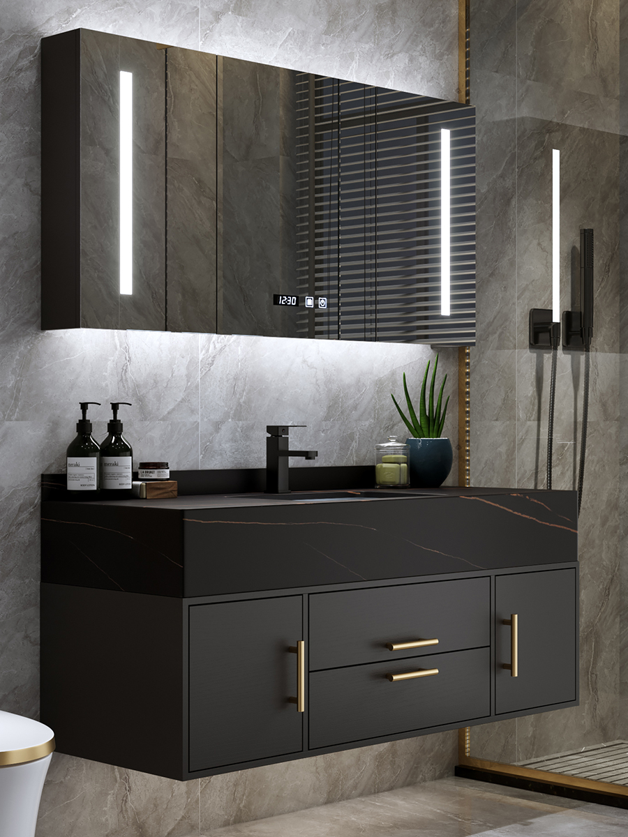 Modern simple light luxury rock plate one-piece bathroom cabinet combination Hand wash basin Powder room wash countertop basin set