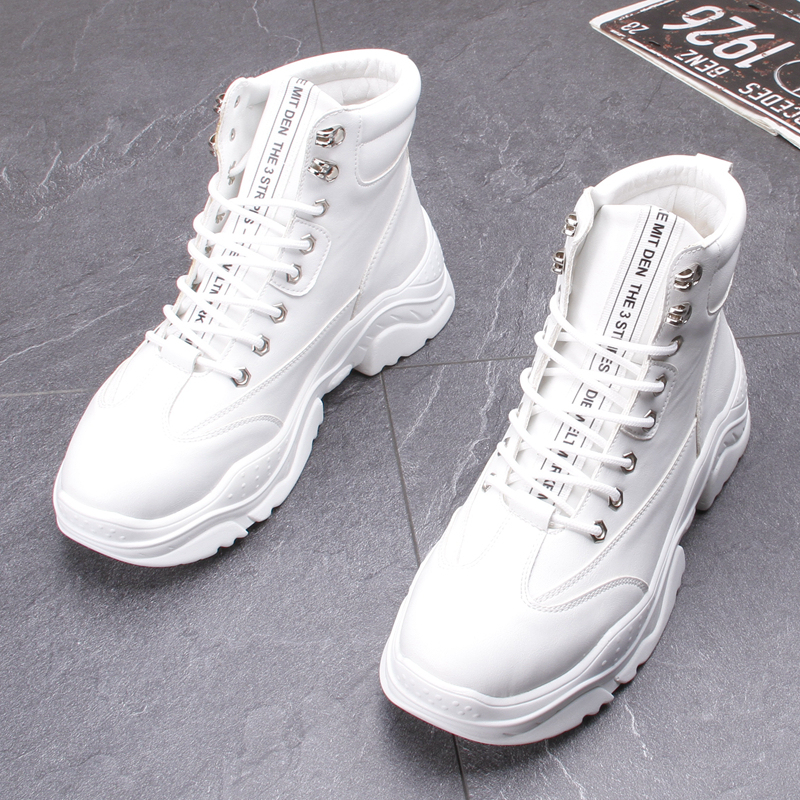 White Martin Boots for Men, 2026 Spring High-Top Shoes, Trendy Height-Increasing Sports Casual Shoes, Men's Thick-Soled Short Boots