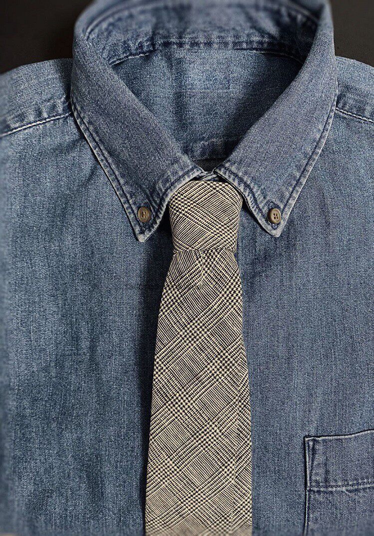 English linen College European and American retro grey white small pane material handmade brown glencheck tie