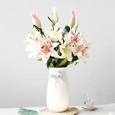 3-head Lily simulation bouquet single living room indoor coffee table decoration fake flower decoration floral ornaments vase flower arrangement