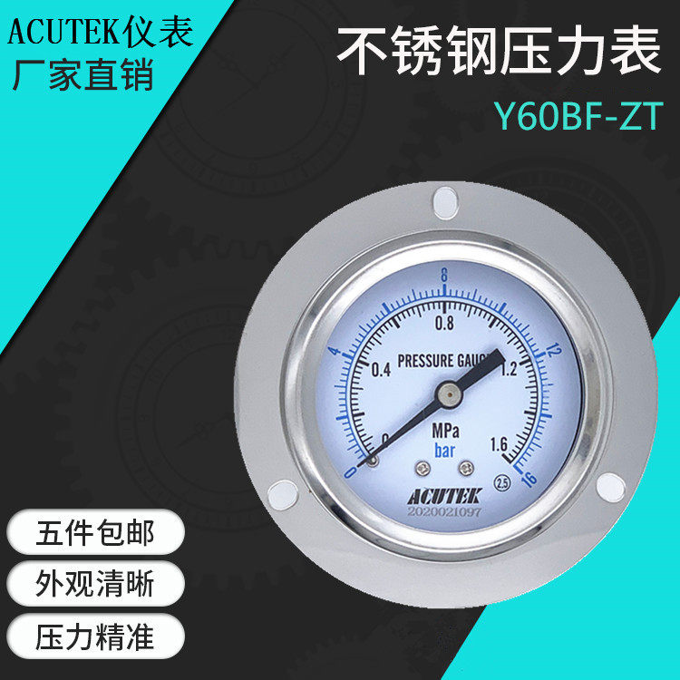 ACUTEK Axial BandEd 304 Stainless Steel Pressure Gauge Y60BF-ZT 1.6MPA M14*1.5 Steam Gauge