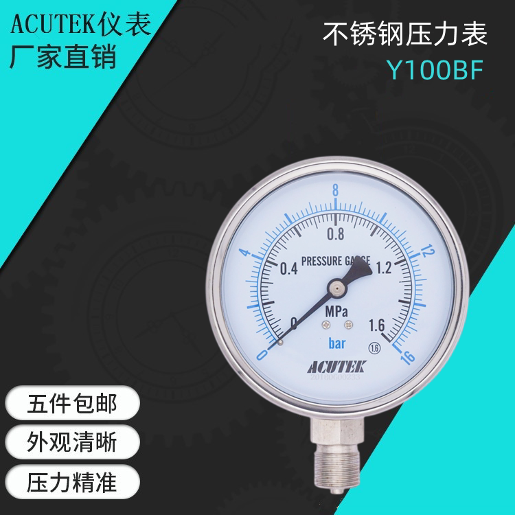 ACUTEK 304 stainless steel pressure gauge Y100BF 1 6MPA M20*1 5 steam high temperature gauge