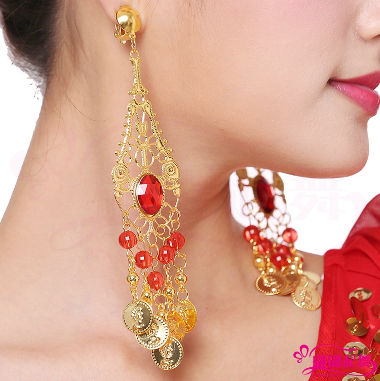 Mới Ấn Độ phụ kiện khiêu vũ bông tai khiêu vũ hiệu suất sân khấu bông tai cung cấp đặc biệt bụng múa đá quý tai clip móc tai - Khiêu vũ / Thể dục nhịp điệu / Thể dục dụng cụ trang phục cổ động