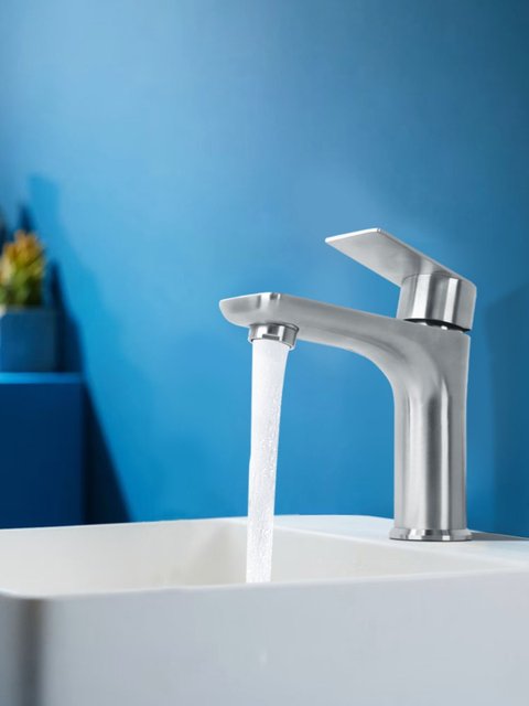 Stainless Steel Washbasin Hot and Cold Faucet Bathroom Sink Faucet Bathroom Cabinet Washstand Countertop Basin Faucet