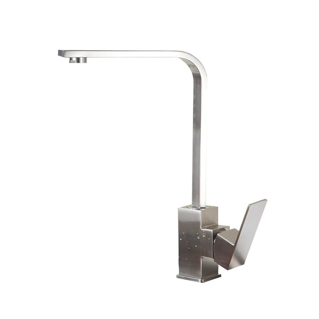 Sus304 Stainless Steel Kitchen Faucet with Square Swivel Hot and Cold Water Basin for Washing Face and Sink, Brushed Square Faucet