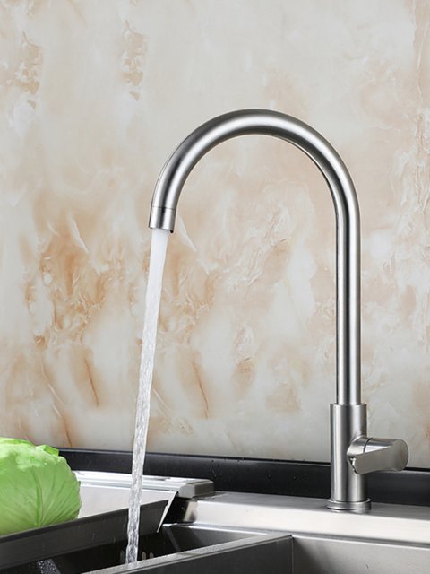 304 Stainless Steel Single Cold Water Faucet for Kitchen Sink, Dishwashing Basin, Splash-Proof Sink, Rotating Outlet Faucet