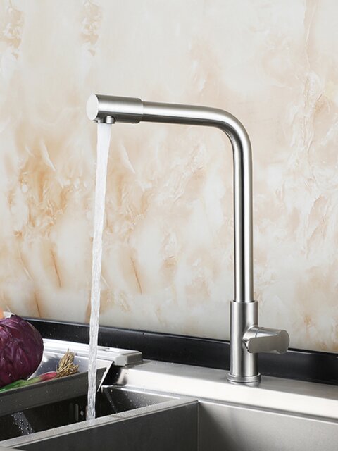 304 Stainless Steel Single Cold Water Faucet for Kitchen Sink, Dishwashing Basin, Splash-Proof Sink, Rotating Outlet Faucet