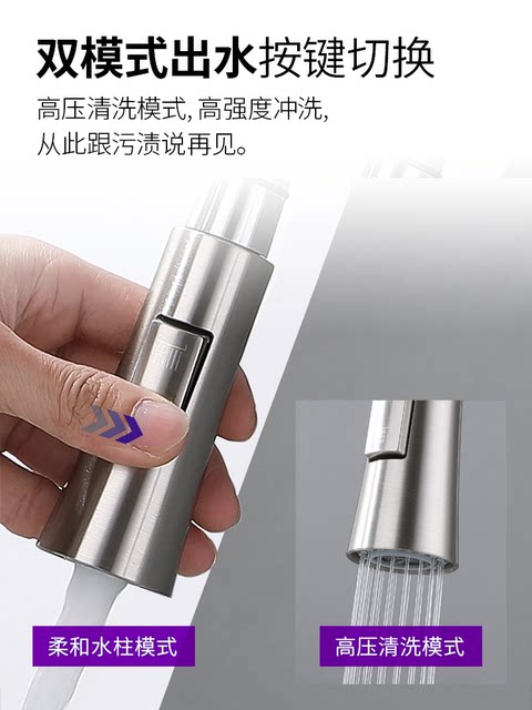 304 Stainless Steel Wall-Mounted Faucet, Universal Wall-Insert Faucet, Single Cold Water Kitchen Sink Pull-Out Retractable Faucet