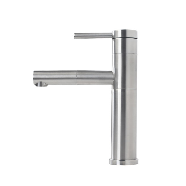304 Stainless Steel Pull-Out Basin Faucet for Countertop Basin, Household Single-Hole Hot and Cold Rotating Faucet for Hand Washing