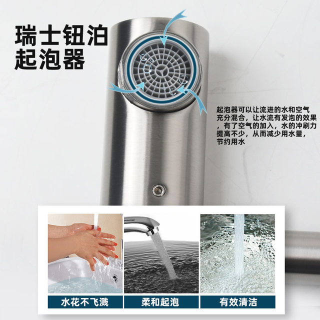 Sus304 Stainless Steel Faucet Wall-Mounted Single Cold Water Swivel Pipe Rotatable Balcony Bathroom Kitchen Black