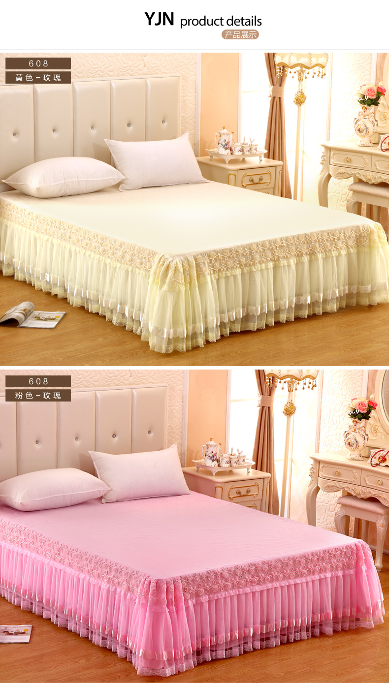 Jingning giường đêm váy công chúa ren một mảnh 1,8 m 1,5 m giường lanh bedspread Fitted Simmons nệm bảo vệ - Váy Petti drap giường có viền