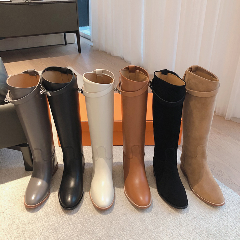 Kelly Elephant Gray Long Boots for Women, 2026 Autumn and Winter New Style, Calfskin High-Top Over-The-Knee Brown Riding Boots Kelly Elephant Gray Long Boots for Women, 2026 Autumn and Winter New Style, Calfskin High-Top Over-The-Knee Brown Riding Boots