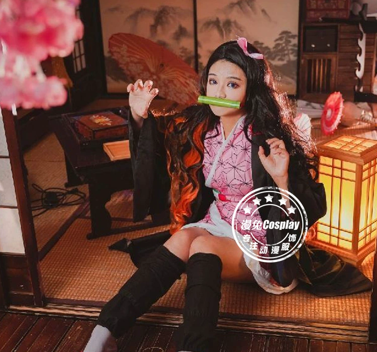 Nezuko cos trang phục Kamado Tanjiro Demon Slayer cosplay nam nữ cùng phong cách Haori anime trẻ em bộ hoàn chỉnh