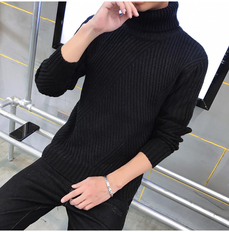 Áo len cao cổ mùa đông Áo len nam Áo len nam Hàn Quốc Slim Dày Thanh niên Áo len cao cổ màu đen áo khoác len nam