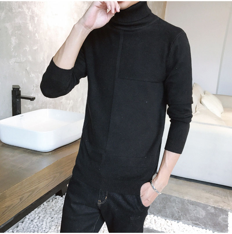 Áo len cao cổ nam Áo len mùa thu và mùa đông Áo len dày Áo len hàn quốc Slim Trend Màu đen áo sơ mi nam