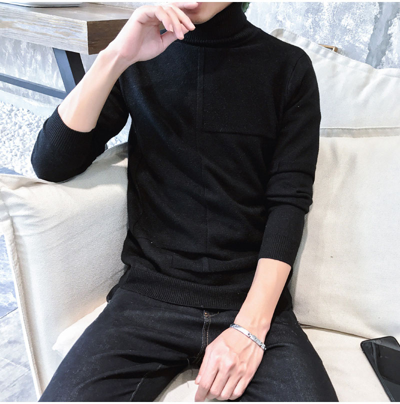 Áo len cao cổ nam Áo len mùa thu và mùa đông Áo len dày Áo len hàn quốc Slim Trend Màu đen áo sơ mi nam