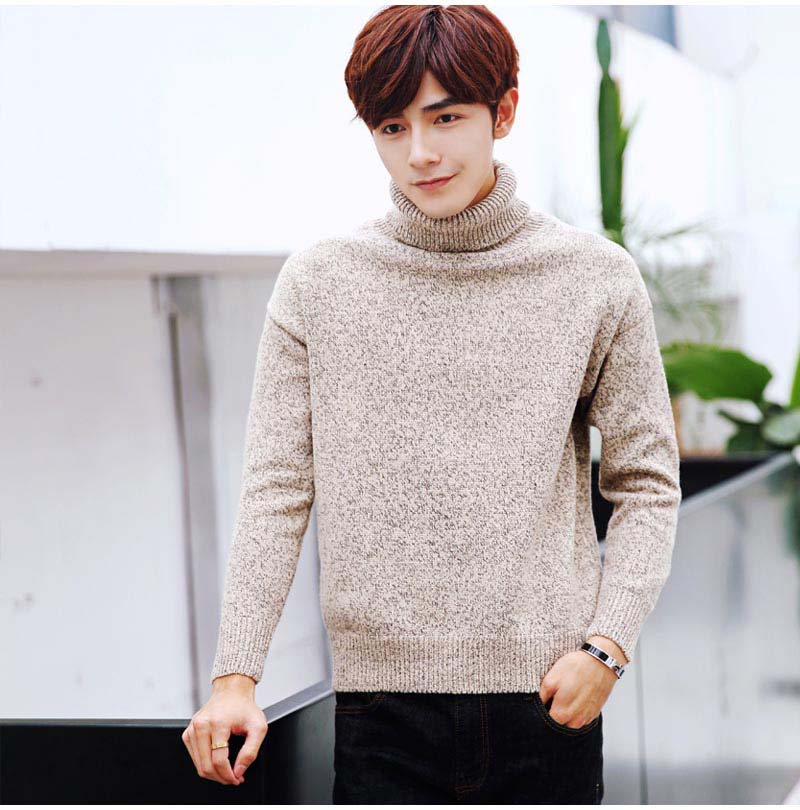 Áo len dệt kim nam màu đậm Hàn Quốc áo len cổ cao mùa thu và mùa đông mặc áo sơ mi dày áo khoác dày áo khoác nam quần áo thể thao