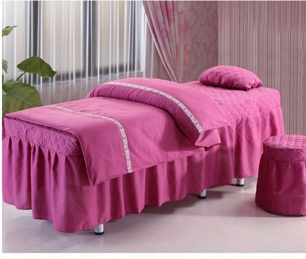 Thẩm mỹ viện đặc biệt trải giường bốn bộ chà nhám đơn giản Hàn Quốc trị liệu bằng massage màu đơn giản spa làm đẹp đặt giường tùy chỉnh ga trai giuong cho spa