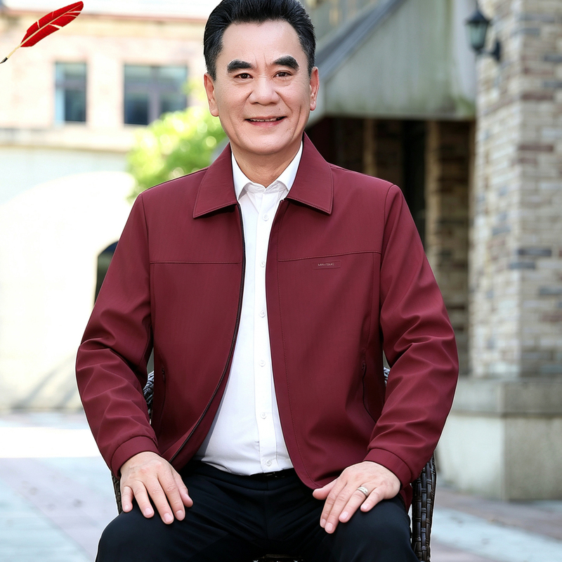 Spring and Autumn Red Jacket for the Year of Birth, Dad-Style Lapel Business Casual High-End Executive Jacket for Middle-Aged and Elderly Men