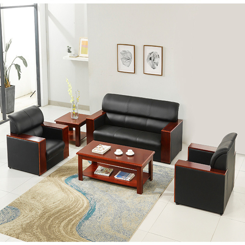 Office Sofa Tea Table Combo Suit Brief Modern Reception Lounge Area Guest Office Sofa Business Genuine Leather