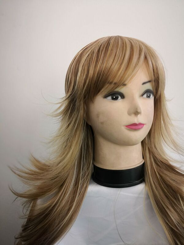 New Cosplay Fashion Flip-Up Wig for Photo Shoots and Parties, Blonde Mixed Color Full Wig, High-Temperature Fiber, Free Hair Delivery