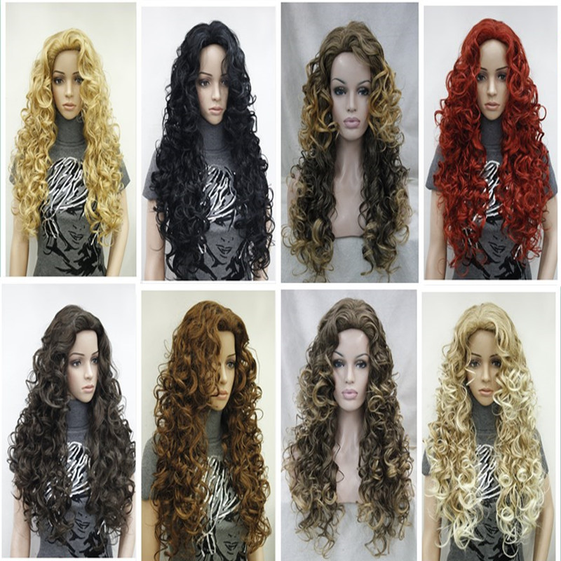 Cosplay Wig Retro Golden Yellow Long Curly European and American Fashion Wig Wavy Curly Hair + Hair Net