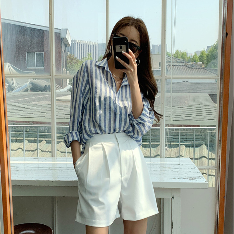 White High-Waisted A-Line Loose Wide-Leg Shorts for Women, Summer Slimming Casual Shorts, Petite Five-Point Shorts, Suit Shorts