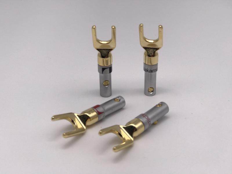 Taiwan NAKAMICHI SPEAKER WIRE JUMPER PURE COPPER GOLD PLATED PLUG HORN WIRE Y-INSERT HEAD FREE OF HEAT-SHRINK TUBE