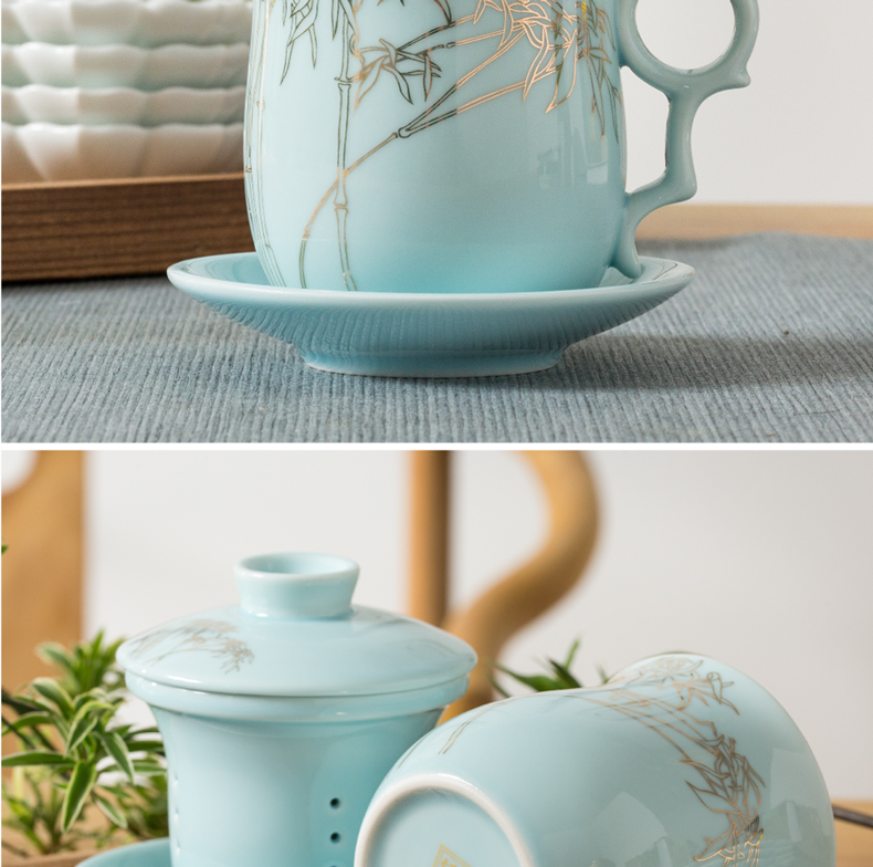 Jingdezhen ceramic filter with cover celadon make tea cup glass office cup personal cup home drinking tea cup set