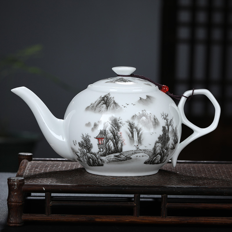 Ceramic teapot single pot of kung fu tea set of blue and white porcelain white porcelain teapot household small tea kettle with filtering