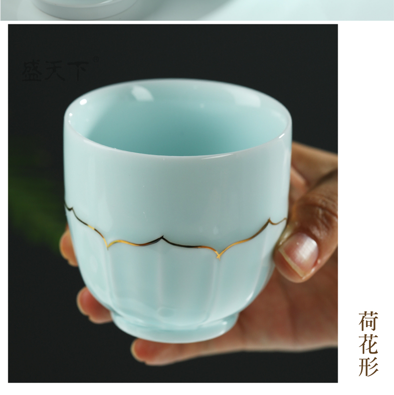 Shadow celadon girder tea sets water set household porcelain cup large capacity belt filter paint kettle the teapot tea tray